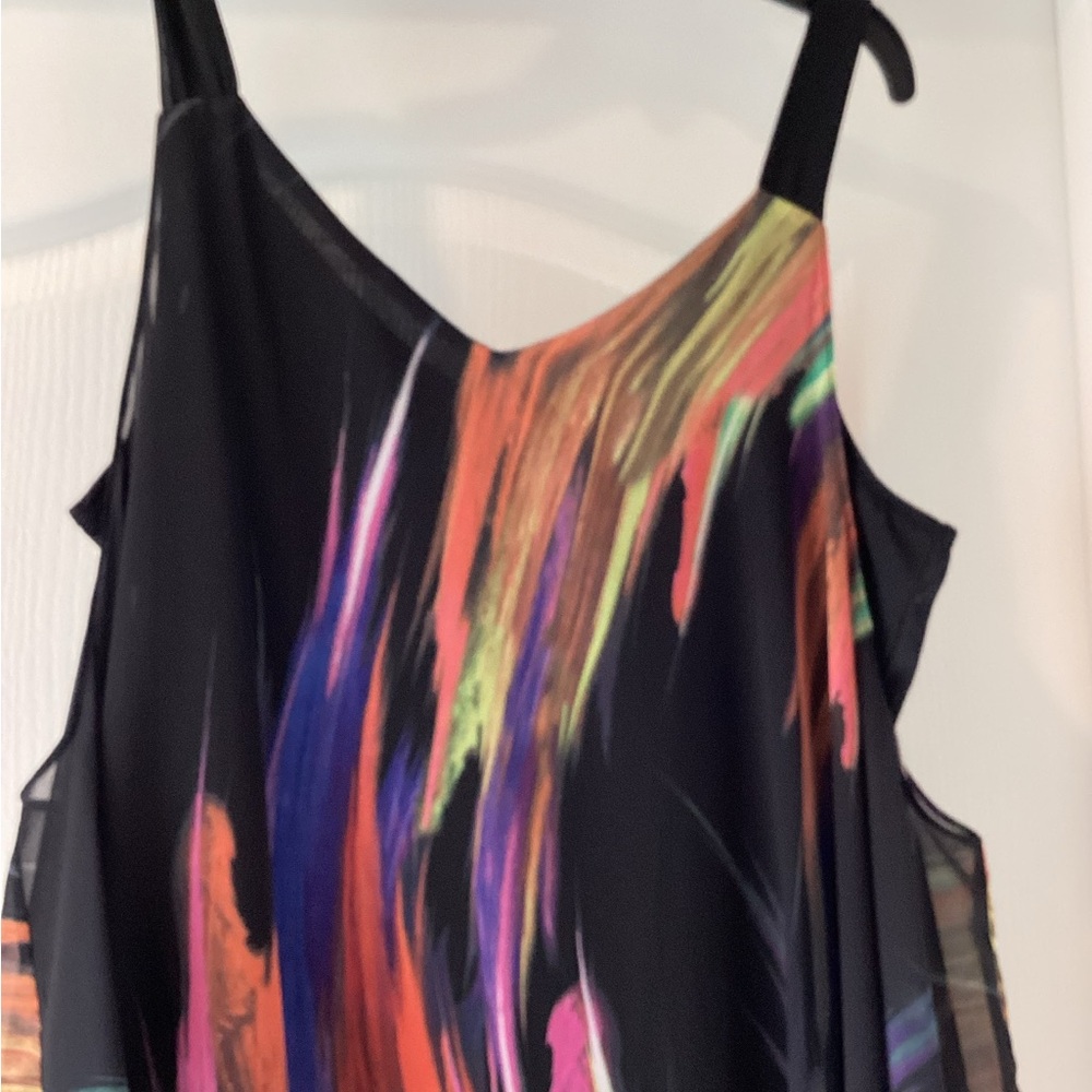 Chiffon Black and Multicolor High Low Dress (Size: Large) - Picture 3 of 7
